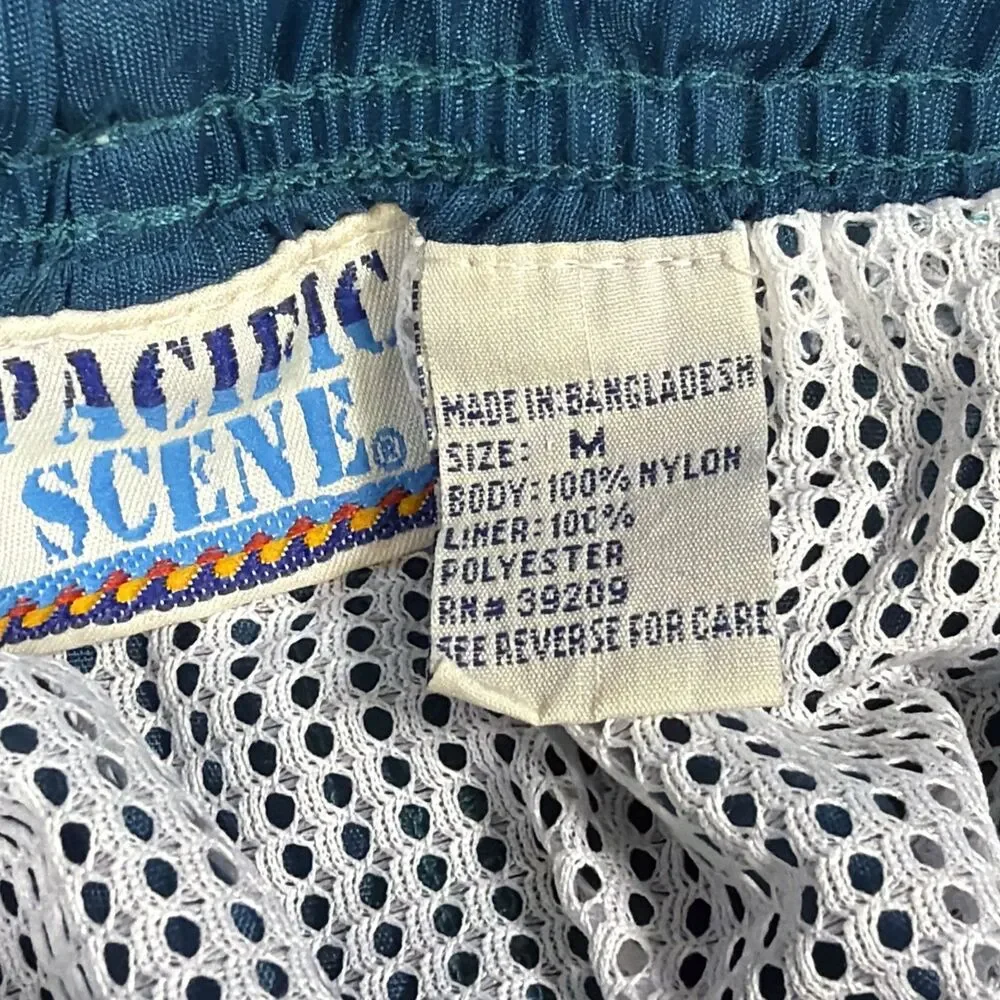 Vtg. Pacific Scene Men's Nylon Swim Trunks Shorts Teal Blue Mesh Lined NOS Sz. M